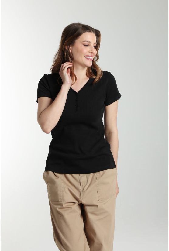 Tee shirt cotele manches courtes femme Drew Noir Gérard Pasquier