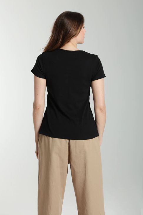 Tee shirt cotele manches courtes femme Drew Noir