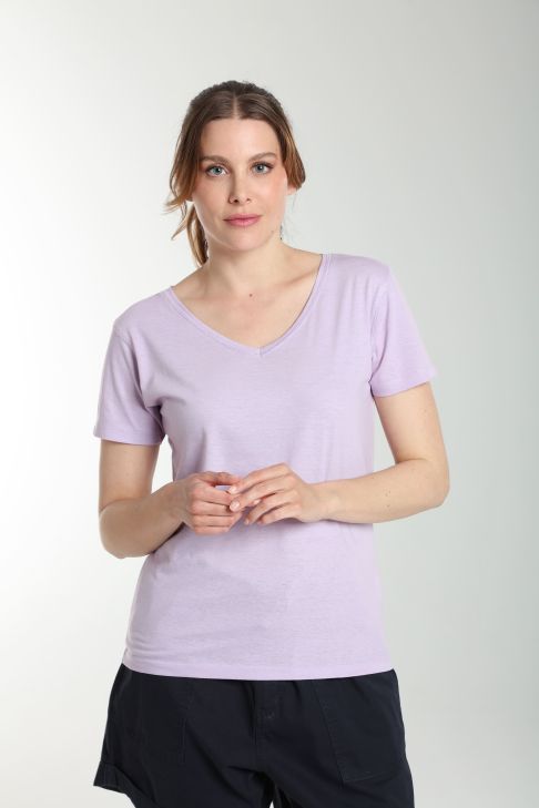 Tee shirt col v manches courtes femme Maddy Orchid Bloom(Violet)