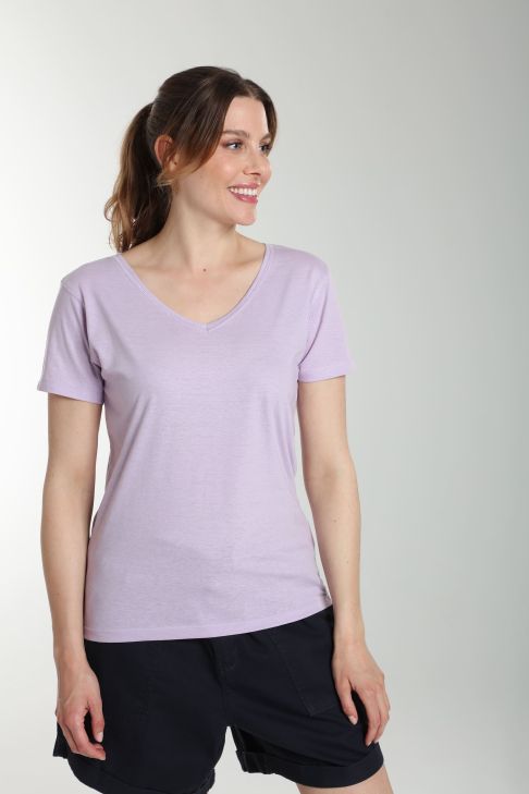 Tee shirt col v manches courtes femme Maddy Orchid Bloom(Violet)