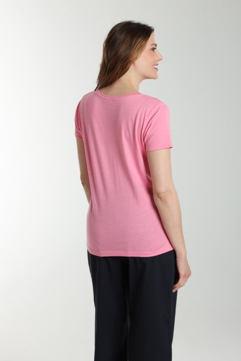 Tee shirt col v manches courtes femme Maddy Bubble Gum(Fuschia)