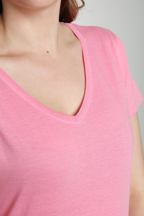 Tee shirt col v manches courtes femme Maddy Bubble Gum(Fuschia)
