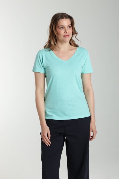 Tee shirt col v manches courtes femme Maddy Cabage(Turquoise)