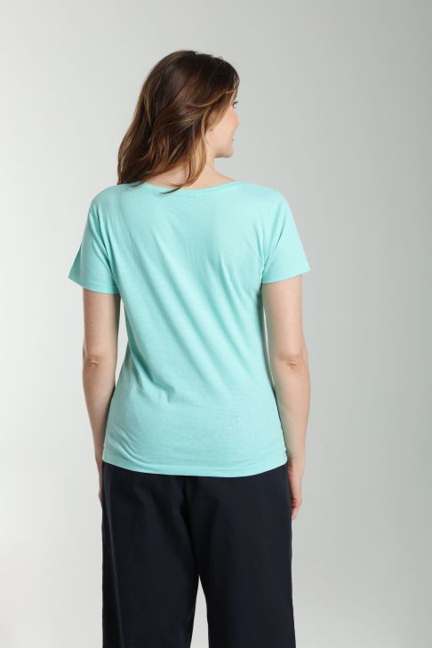 Tee shirt col v manches courtes femme Maddy Cabage(Turquoise)