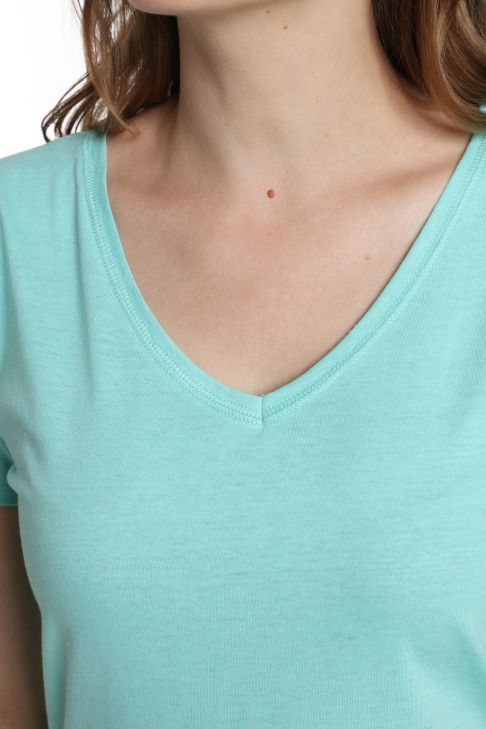 Tee shirt col v manches courtes femme Maddy Cabage(Turquoise)