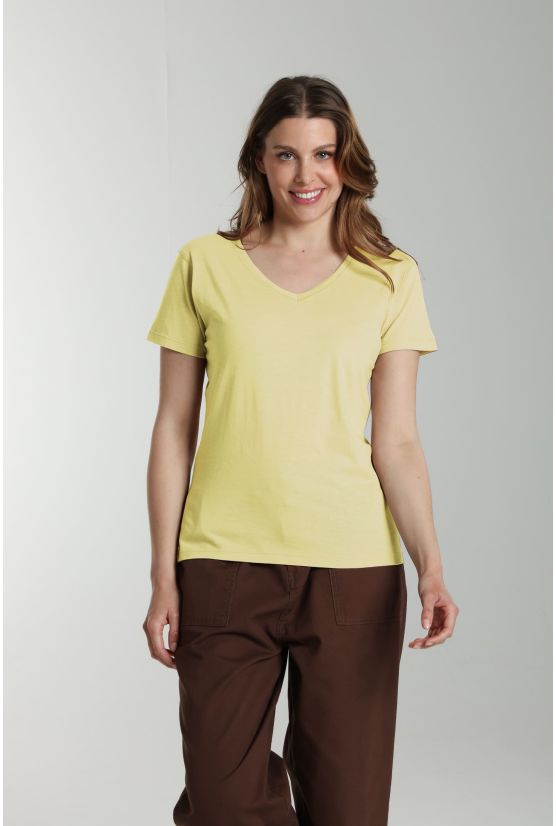 Tee shirt col v manches courtes femme Maddy Popcorn(Jaune) Gérard Pasquier