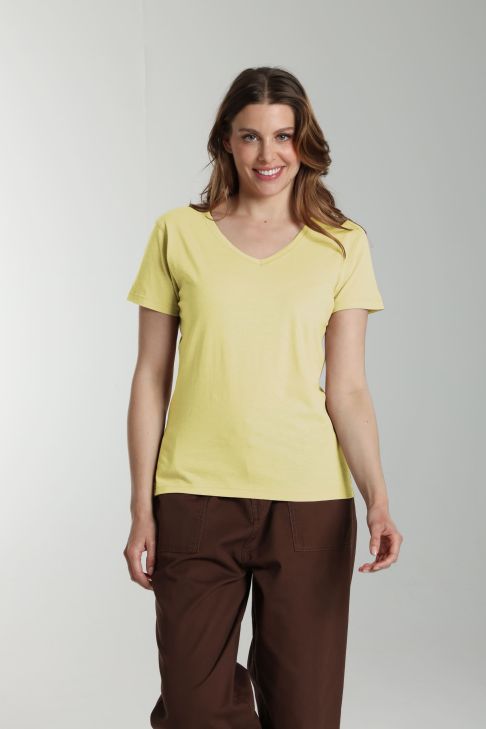 Tee shirt col v manches courtes femme Maddy Popcorn(Jaune)