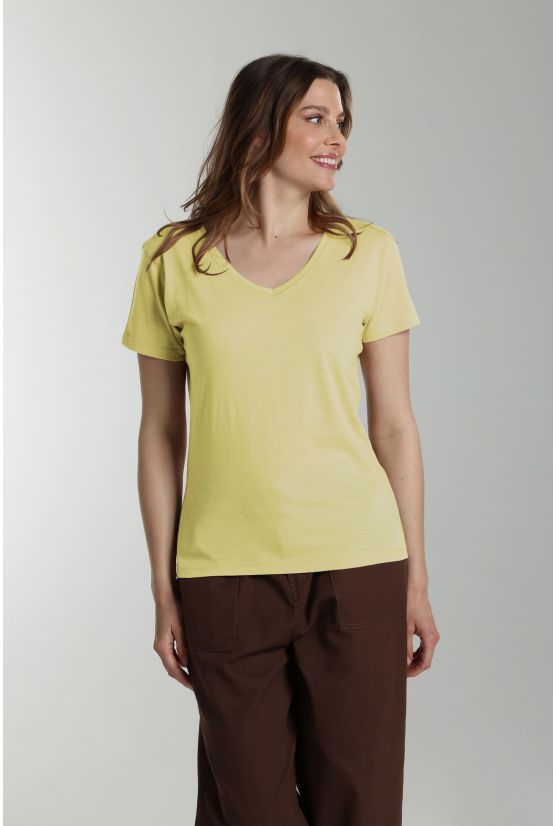 Tee shirt col v manches courtes femme Maddy Popcorn(Jaune) Gérard Pasquier