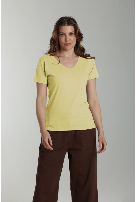 Tee shirt col v manches courtes femme Maddy Popcorn(Jaune) Gérard Pasquier