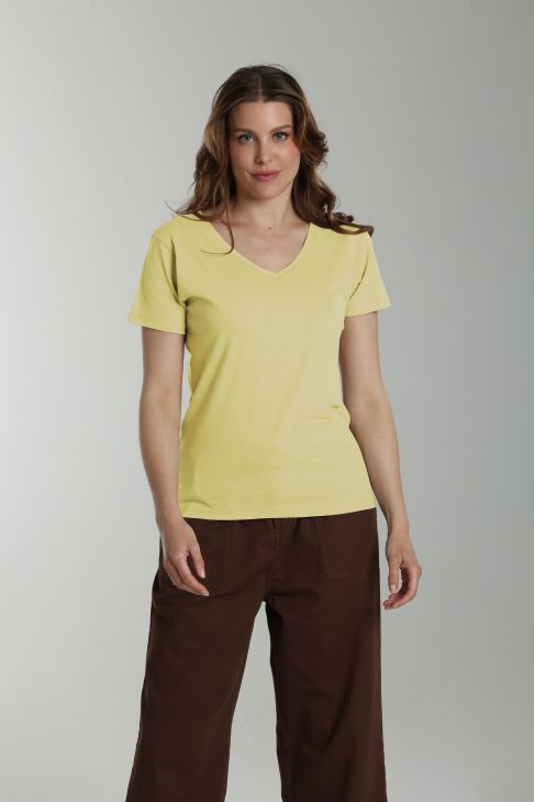 Tee shirt col v manches courtes femme Maddy Popcorn(Jaune)