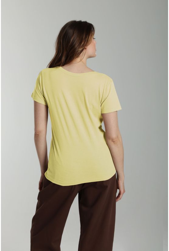 Tee shirt col v manches courtes femme Maddy Popcorn(Jaune) Gérard Pasquier