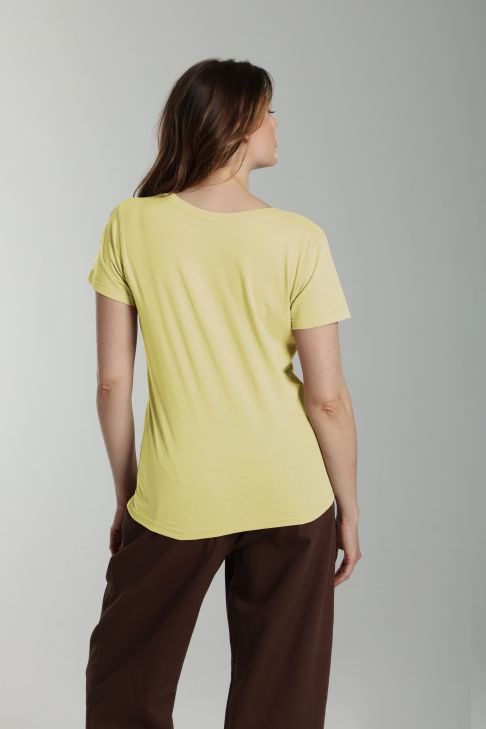 Tee shirt col v manches courtes femme Maddy Popcorn(Jaune)