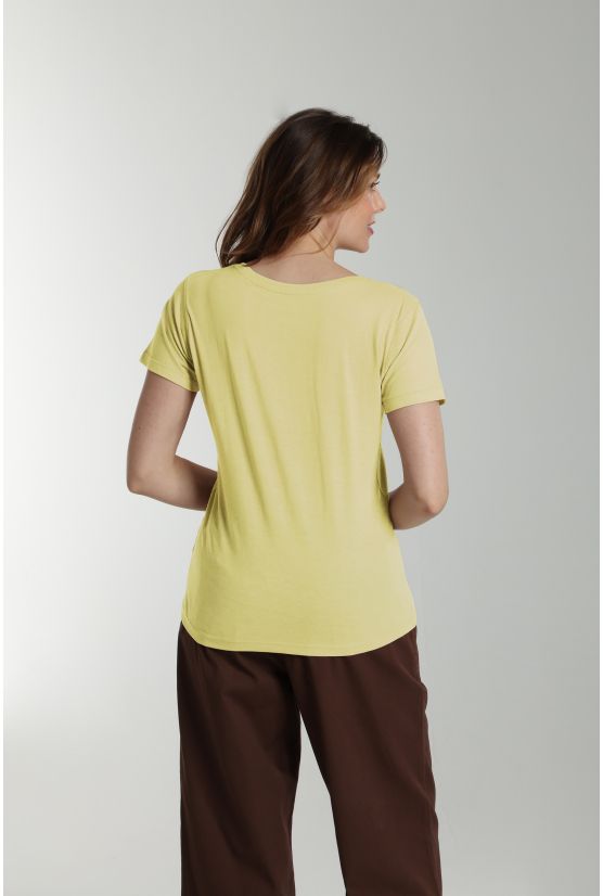 Tee shirt col v manches courtes femme Maddy Popcorn(Jaune) Gérard Pasquier