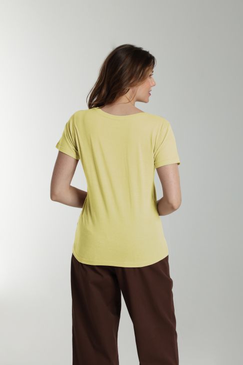 Tee shirt col v manches courtes femme Maddy Popcorn(Jaune)