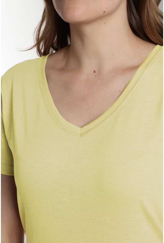 Tee shirt col v manches courtes femme Maddy Popcorn(Jaune) Gérard Pasquier