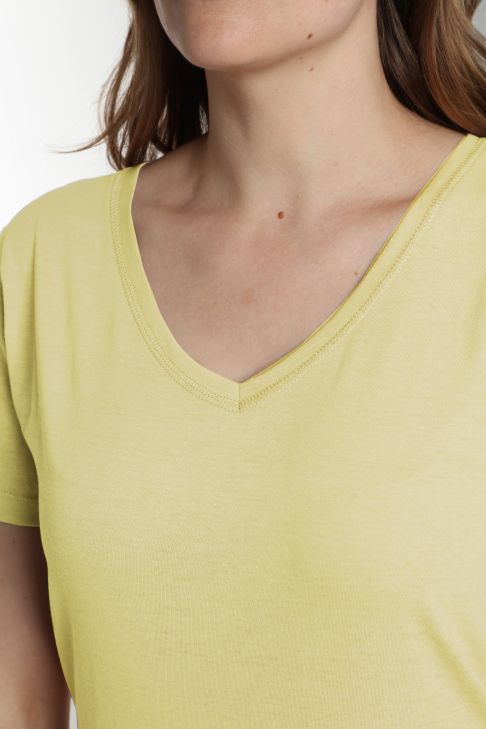 Tee shirt col v manches courtes femme Maddy Popcorn(Jaune)