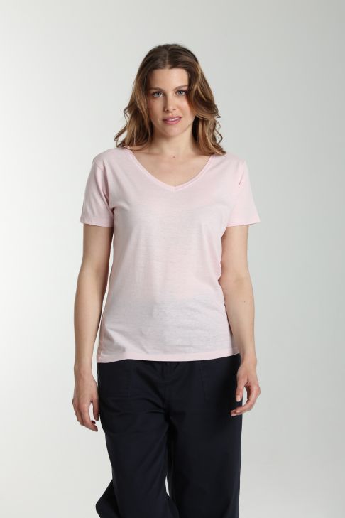 Tee shirt col v manches courtes femme Maddy Pot Pourri(Rose)