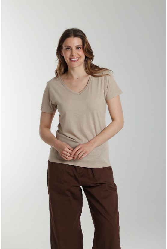 Tee shirt col v manches courtes femme Maddy Taupe Clair Tee shirt col v manches courtes femme Maddy Taupe Clair Gérard Pasquier