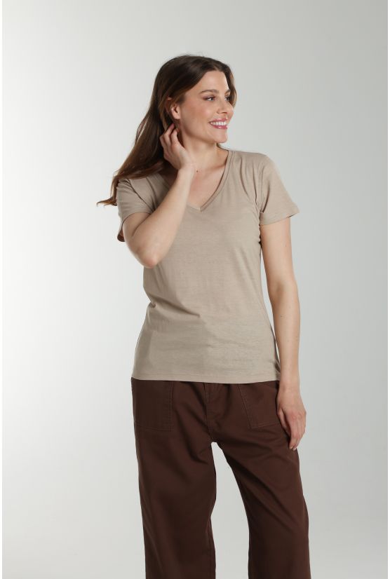 Tee shirt col v manches courtes femme Maddy Taupe Clair Tee shirt col v manches courtes femme Maddy Taupe Clair Gérard Pasquier