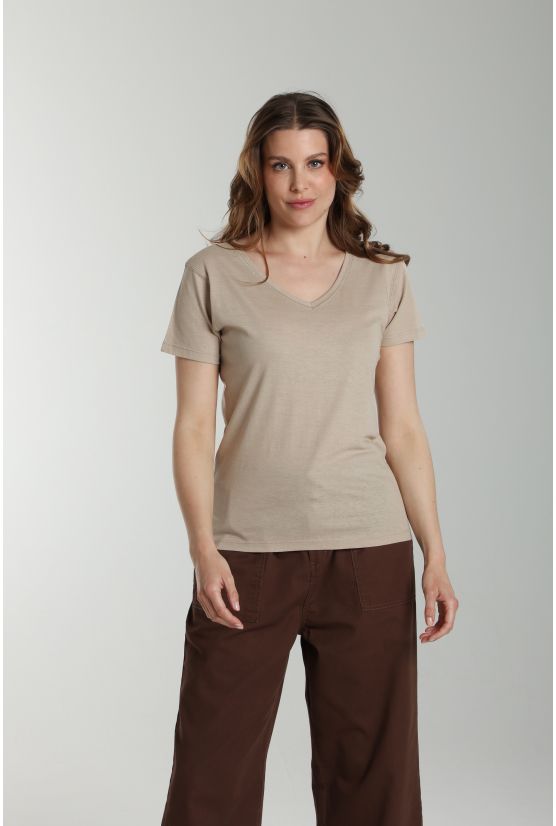 Tee shirt col v manches courtes femme Maddy Taupe Clair Tee shirt col v manches courtes femme Maddy Taupe Clair Gérard Pasquier