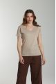 Tee shirt col v manches courtes femme Maddy Taupe Clair