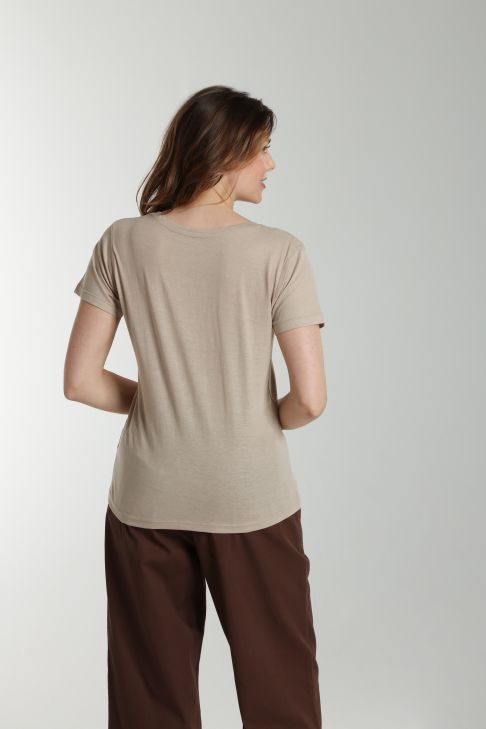 Tee shirt col v manches courtes femme Maddy Taupe Clair
