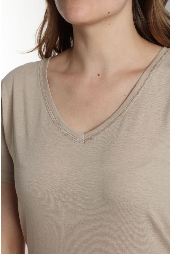 Tee shirt col v manches courtes femme Maddy Taupe Clair Tee shirt col v manches courtes femme Maddy Taupe Clair Gérard Pasquier