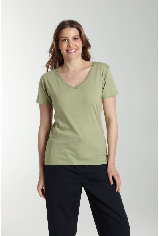 Tee shirt col v manches courtes femme Maddy Vert Sauge(Kaki) Gérard Pasquier