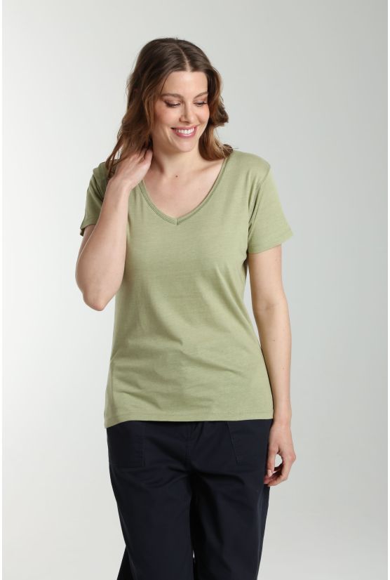 Tee shirt col v manches courtes femme Maddy Vert Sauge(Kaki) Gérard Pasquier