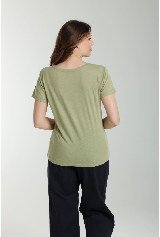 Tee shirt col v manches courtes femme Maddy Vert Sauge(Kaki) Gérard Pasquier