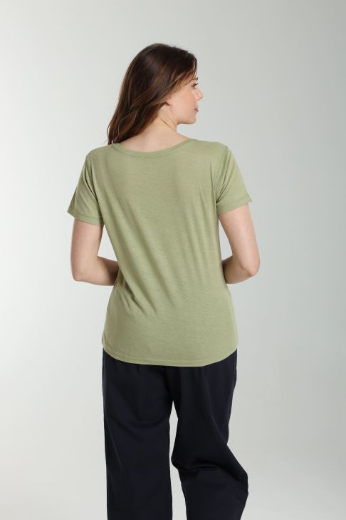 Tee shirt col v manches courtes femme Maddy Vert Sauge(Kaki)