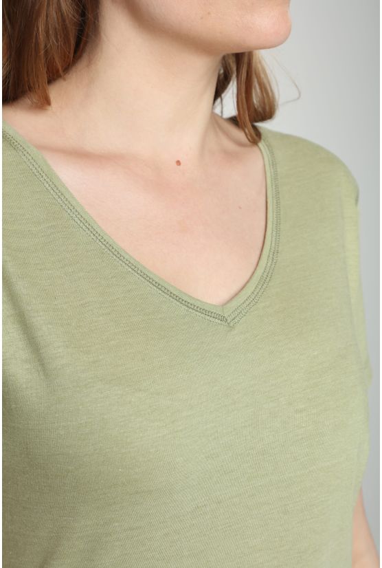 Tee shirt col v manches courtes femme Maddy Vert Sauge(Kaki) Gérard Pasquier