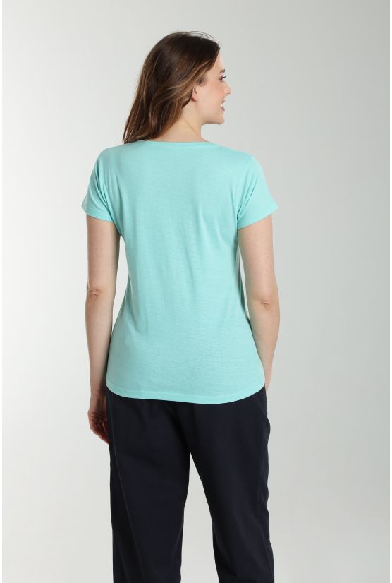 Tee shirt col rond manches courtes femme Marine Cabage(Turquoise) Tee shirt col rond manches courtes femme Marine Cabage(Turquoise) Gérard Pasquier