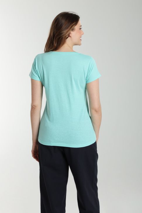 Tee shirt col rond manches courtes femme Marine Cabage(Turquoise)