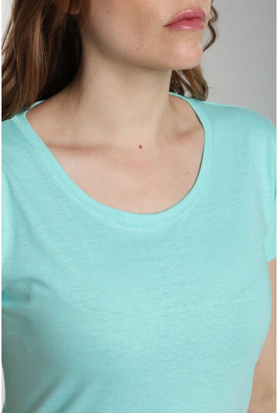 Tee shirt col rond manches courtes femme Marine Cabage(Turquoise) Tee shirt col rond manches courtes femme Marine Cabage(Turquoise) Gérard Pasquier