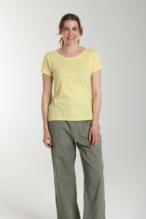 Tee shirt col rond manches courtes femme Marine Popcorn(Jaune)