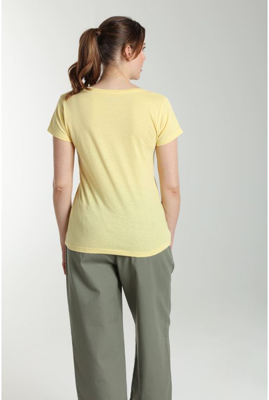 Tee shirt col rond manches courtes femme Marine Popcorn(Jaune) Gérard Pasquier