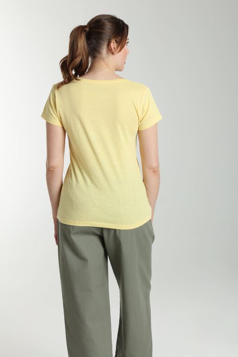 Tee shirt col rond manches courtes femme Marine Popcorn(Jaune)