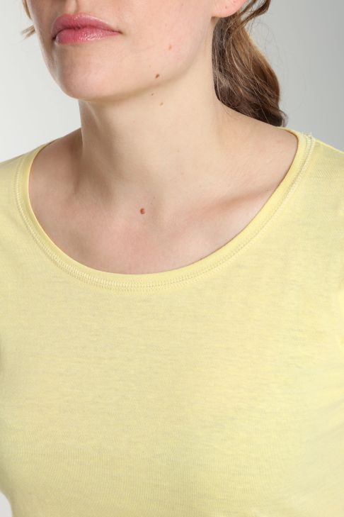 Tee shirt col rond manches courtes femme Marine Popcorn(Jaune)