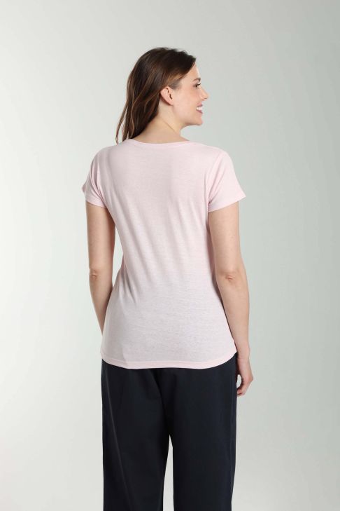 Tee shirt col rond manches courtes femme Marine Pot Pourri(Rose)