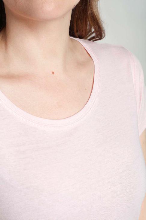 Tee shirt col rond manches courtes femme Marine Pot Pourri(Rose)