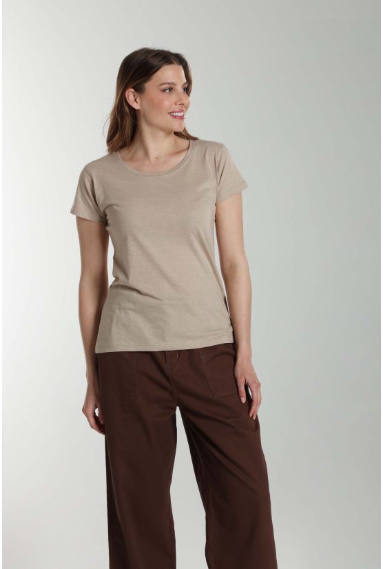 Tee shirt col rond manches courtes femme Marine Taupe Clair Tee shirt col rond manches courtes femme Marine Taupe Clair Gérard Pasquier
