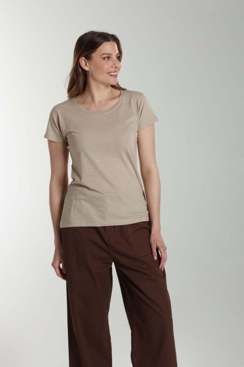 Tee shirt col rond manches courtes femme Marine Taupe Clair