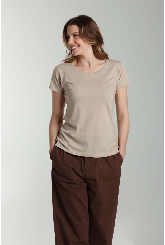 Tee shirt col rond manches courtes femme Marine Taupe Clair Tee shirt col rond manches courtes femme Marine Taupe Clair Gérard Pasquier