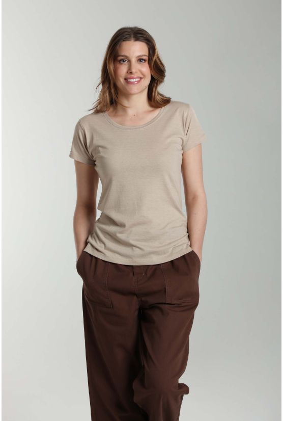 Tee shirt col rond manches courtes femme Marine Taupe Clair Tee shirt col rond manches courtes femme Marine Taupe Clair Gérard Pasquier
