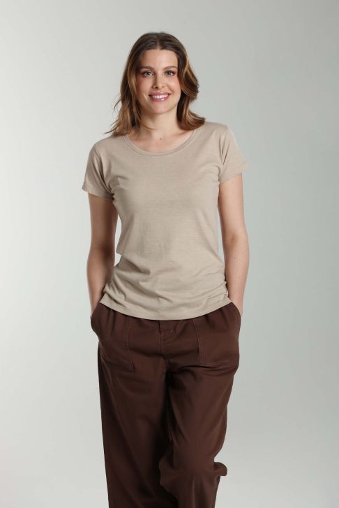 Tee shirt col rond manches courtes femme Marine Taupe Clair