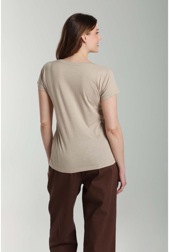 Tee shirt col rond manches courtes femme Marine Taupe Clair Tee shirt col rond manches courtes femme Marine Taupe Clair Gérard Pasquier