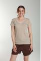Tee shirt col v lurex manches courtes femme Tee Sun Taupe Clair