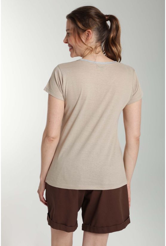 Tee shirt col v lurex manches courtes femme Tee Sun Taupe Clair Gérard Pasquier