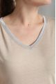 Tee shirt col v lurex manches courtes femme Tee Sun Taupe Clair